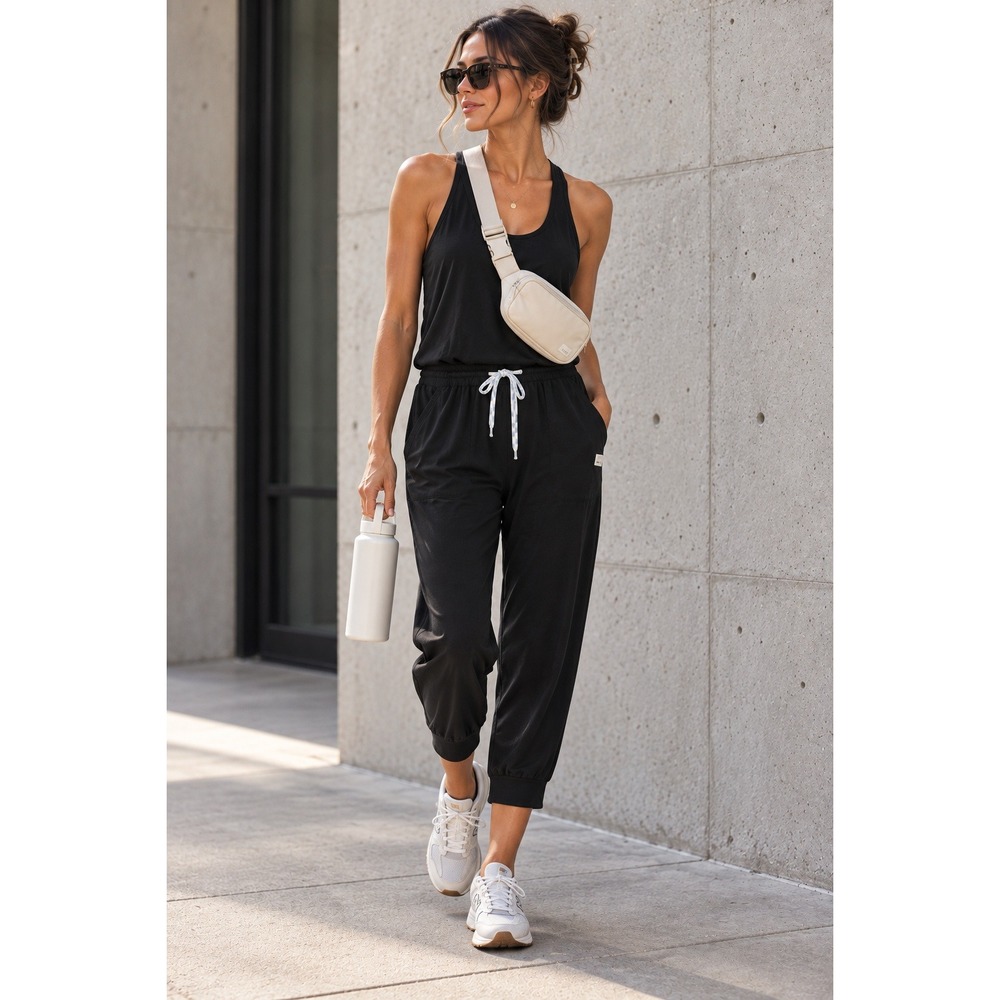Vuori Lux Jumpsuit Black Racerback Drawstring Jogger One Piece Size Small